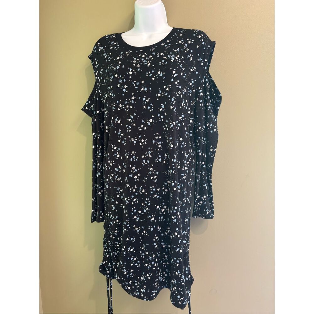 INC International Concepts NWT navy floral Women's Printed Cold Shoulder Sweater
